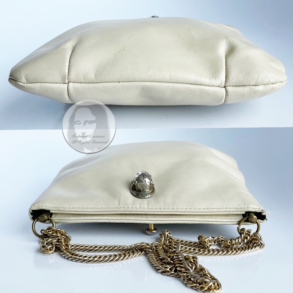 Vintage Ruth Saltz Shoulder Bag Retro 80s Eggshell Leather with Cougar Head - Picture 5 of 9